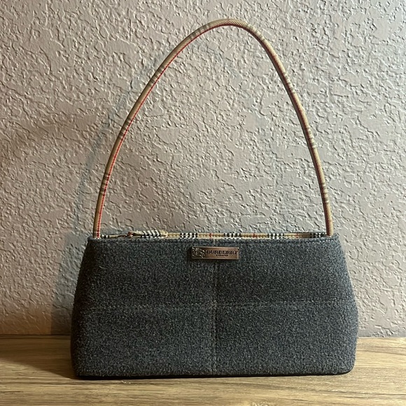 Authentic Burberry Y2K Bag Baguette structured grey plaid London purse - Picture 1 of 5